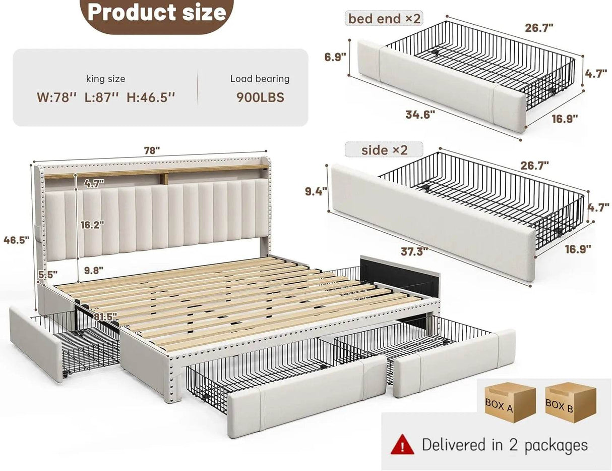 Upholstered Bed Frame with Storage Drawers - Omega Lifestyles