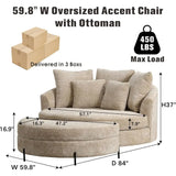 Oversized Round Barrel Chenille Fabric Accent Chair With Ottoman - Omega Lifestyles