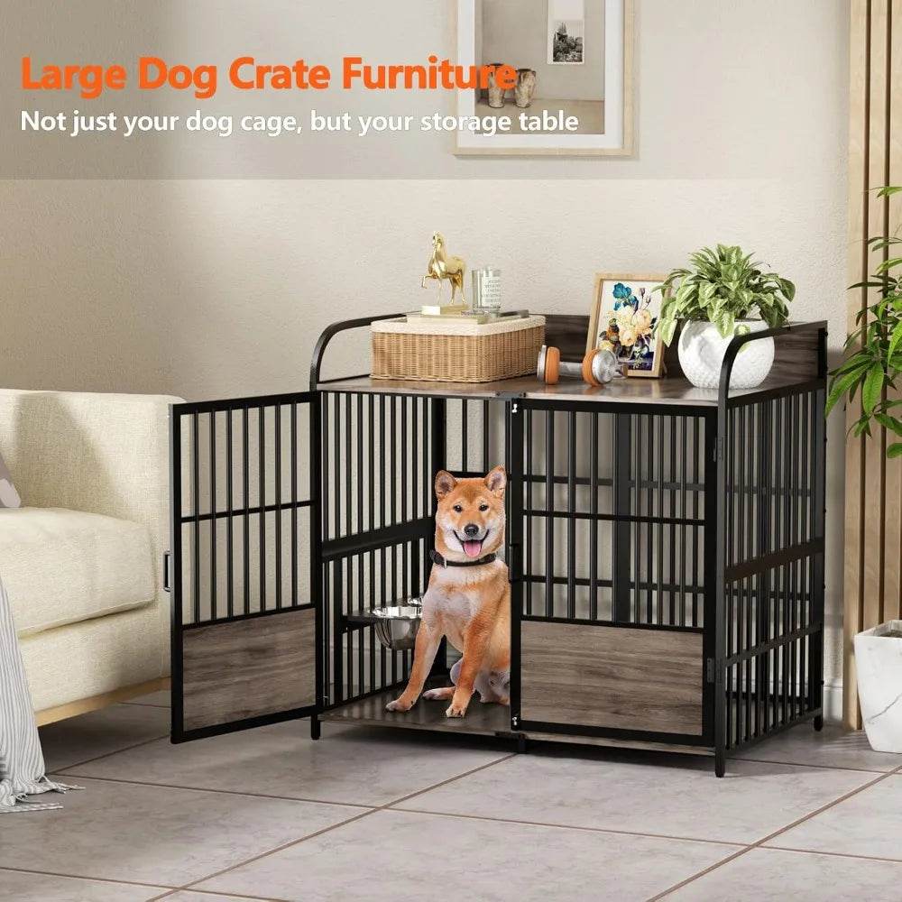 Heavy Duty Indoor XL Dog Crate With Adjustable Bowls - Omega Lifestyles