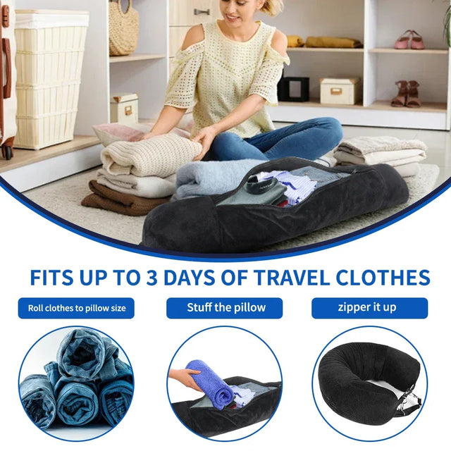 Travel Neck Pillow With Velvet Cover And Storage Bag - Omega Lifestyles