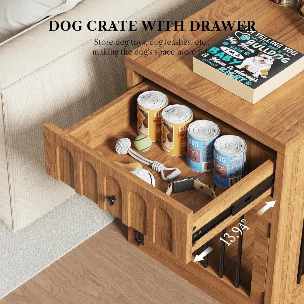 Indoor Wooden Dog Crate With Storage Drawer End Table - Omega Lifestyles