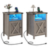 Farmhouse LED Nightstand Set of 2 With Charging Station