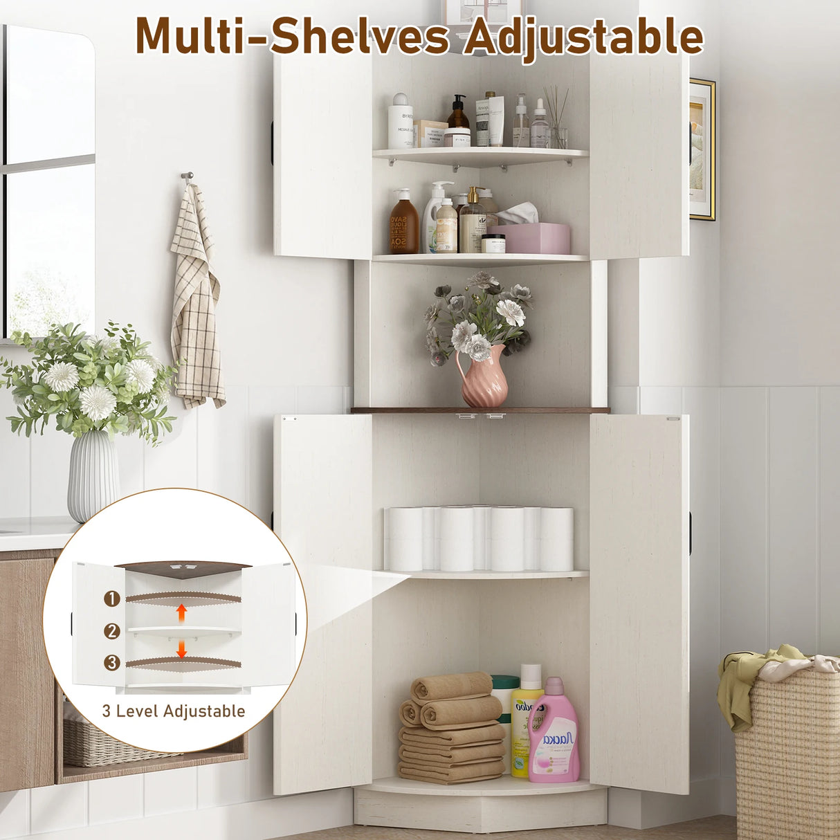 Farmhouse 67-Inch Tall Corner Storage Cabinet