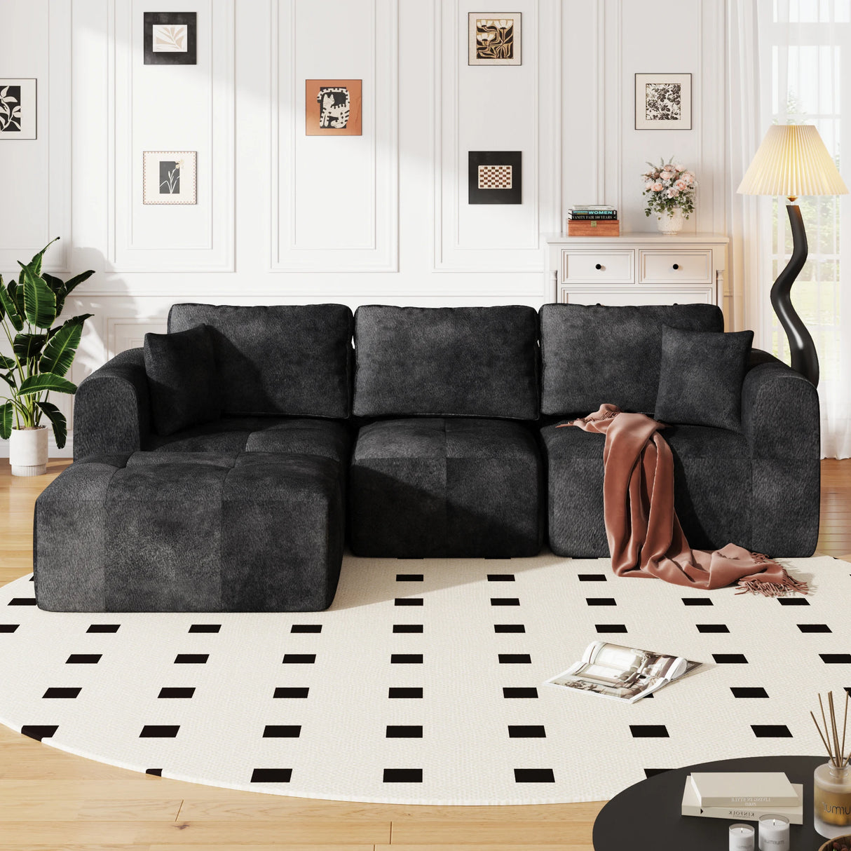 Modular L-Shaped U-Shaped Convertible Ottoman Sectional Sofa