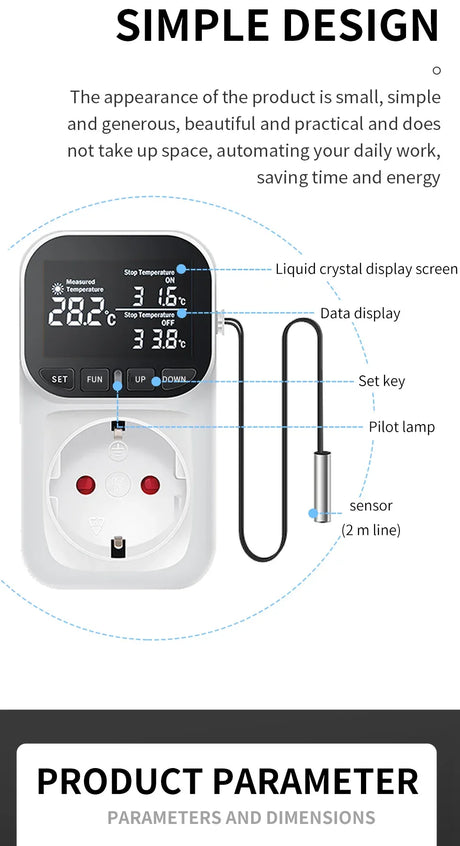 Digital Display Temperature Controller Thermostat Socket - Omega Lifestyles