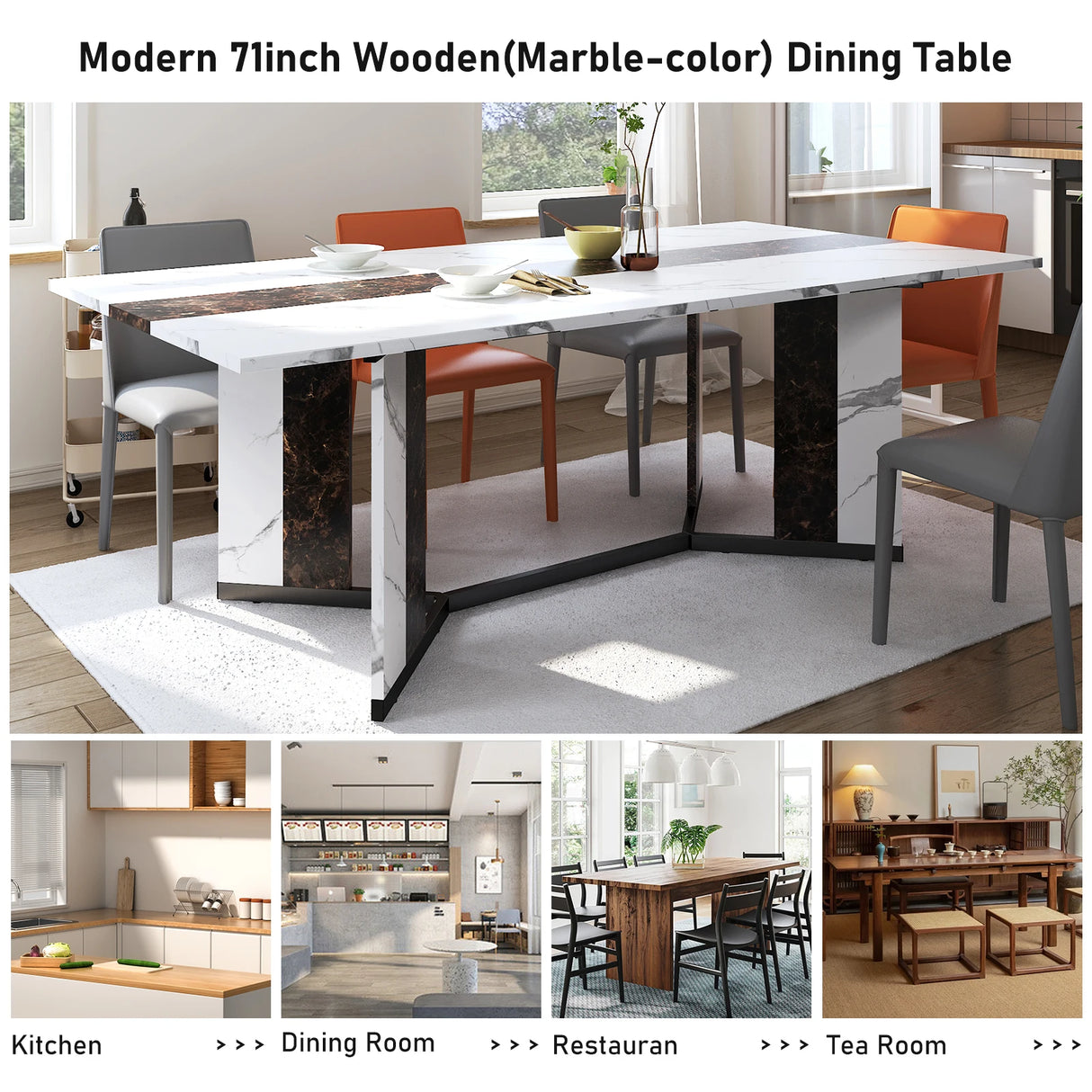 Large Rectangular Wood Top Modern Dining Table With Metal Legs