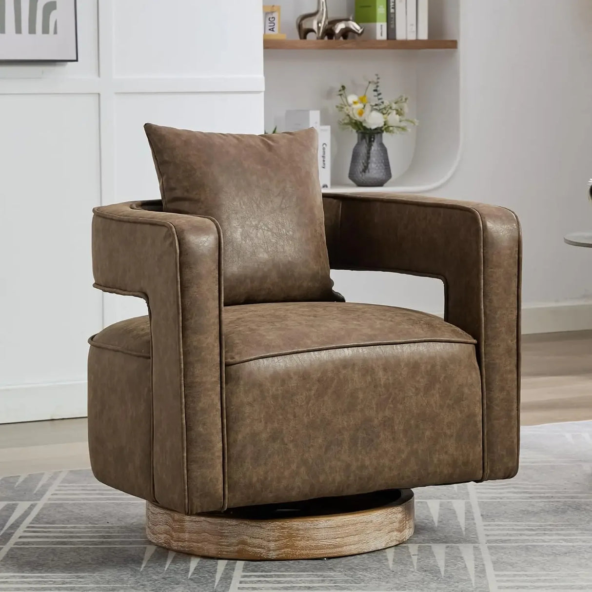 Boucle Upholstered Swivel Accent Chair With Pillow - Omega Lifestyles