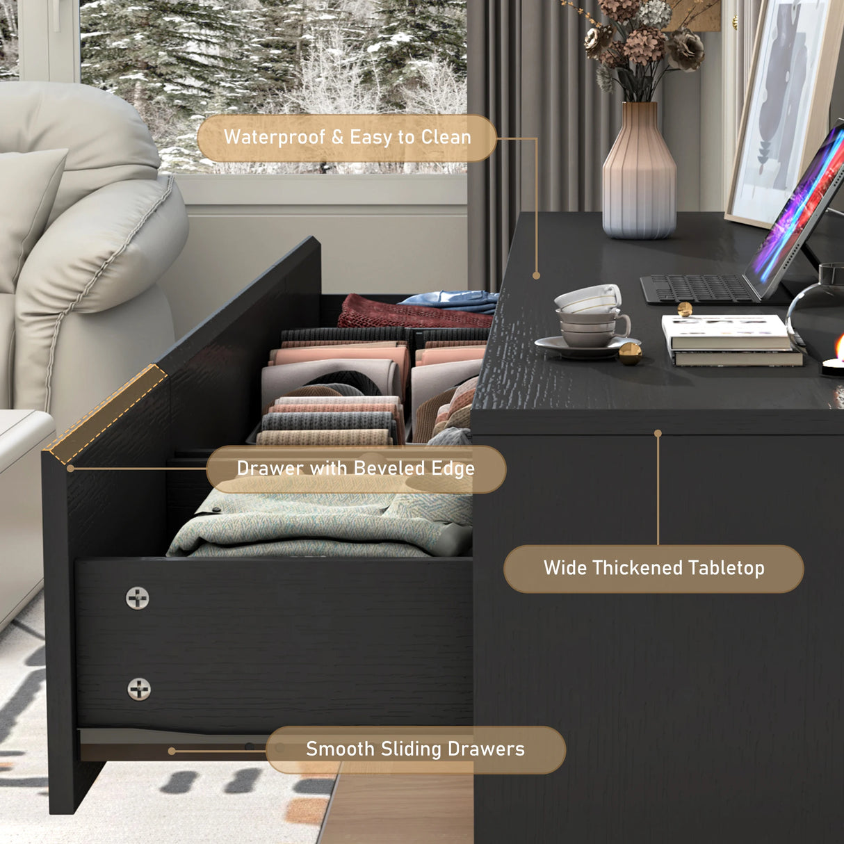 Modern 9 Drawer Engineered Wood Dresser With Charging Station