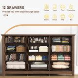 Rustic Wooden 12-Drawer Large Bedroom Dresser Chest