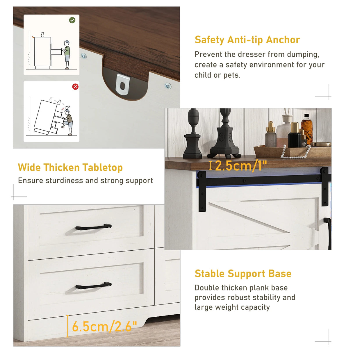 Farmhouse Wood Sideboard Buffet Cabinet With Charging Station