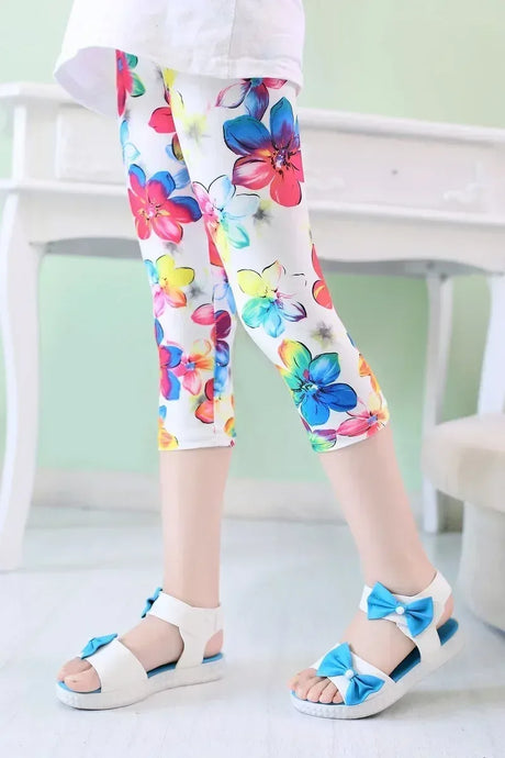 Girls Cotton Polyester Printed Calf-Length Slim Leggings - Omega Lifestyles