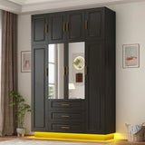 Modern Minimalist 4-Door LED Armoire Wardrobe Closet