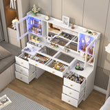 Large Modern Wooden Vanity Desk With Mirror Lights