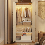 Farmhouse 2-Door Armoire Wardrobe Closet With LED