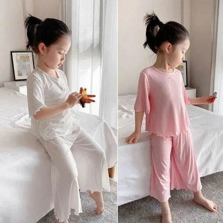 Girls Thin Summer Polyester Knit Casual Homewear Set - Omega Lifestyles