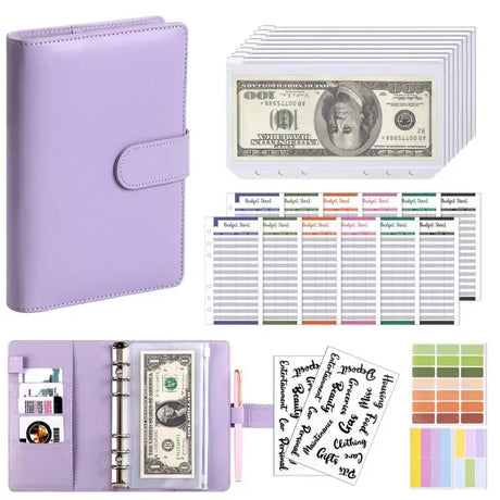 PU Leather A6 Budget Binder Notebook With Cash Envelopes Organizer - Omega Lifestyles