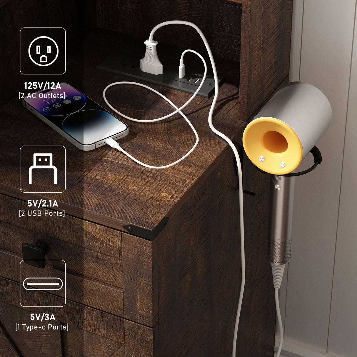 Farmhouse Makeup Vanity Desk With Mirror Lights Stool