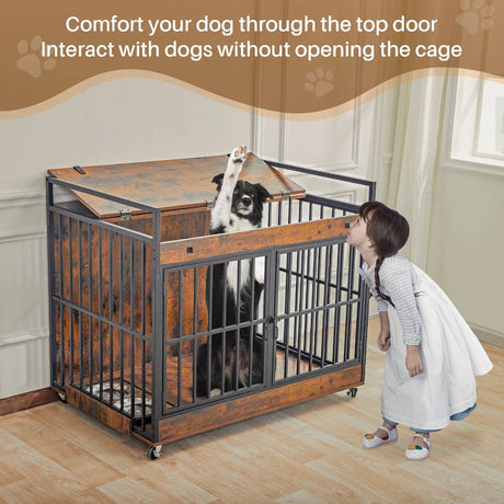Industrial Wood Heavy Duty Large Dog Crate With Wheels - Omega Lifestyles
