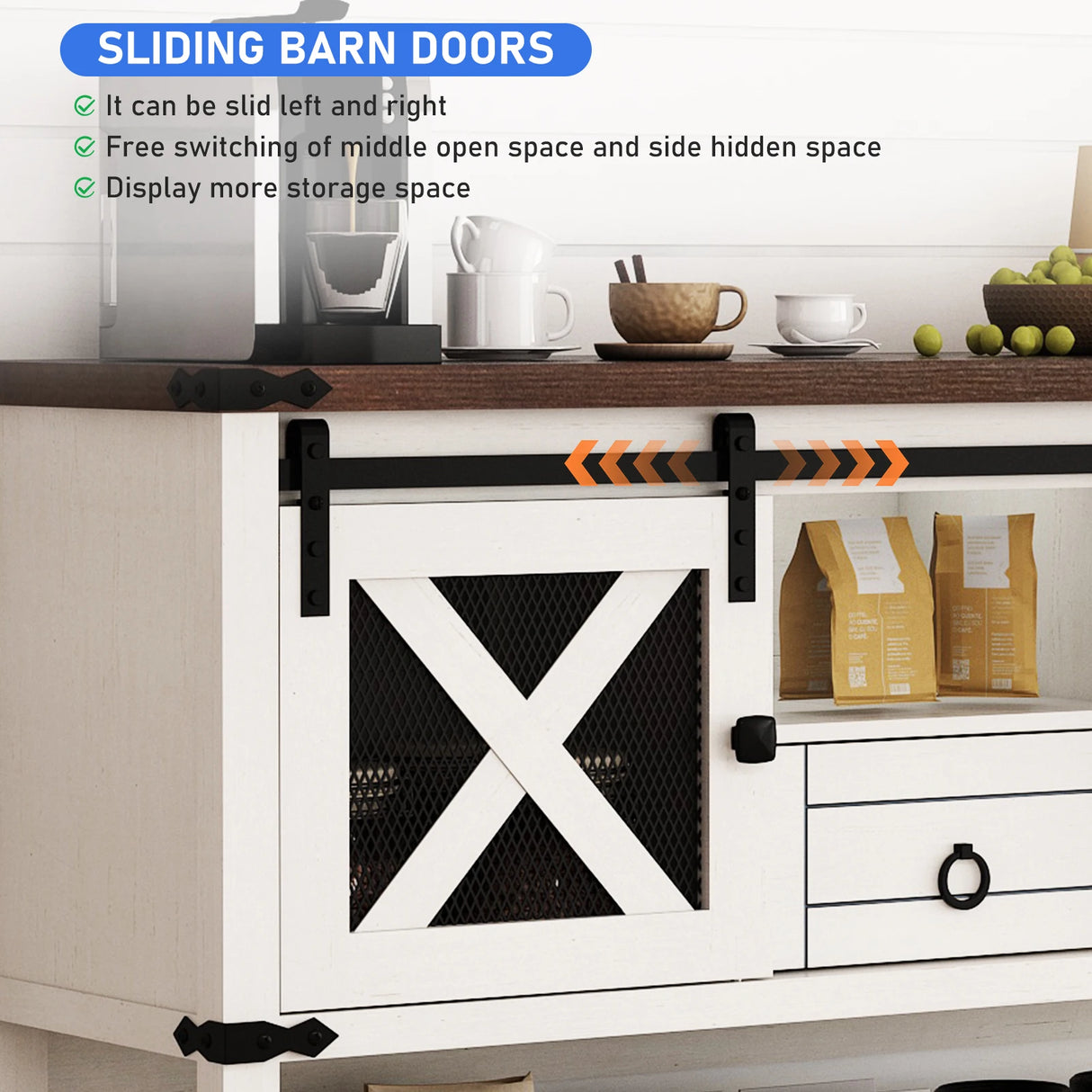 Antique Wood Farmhouse Entryway Table With Sliding Barn Doors