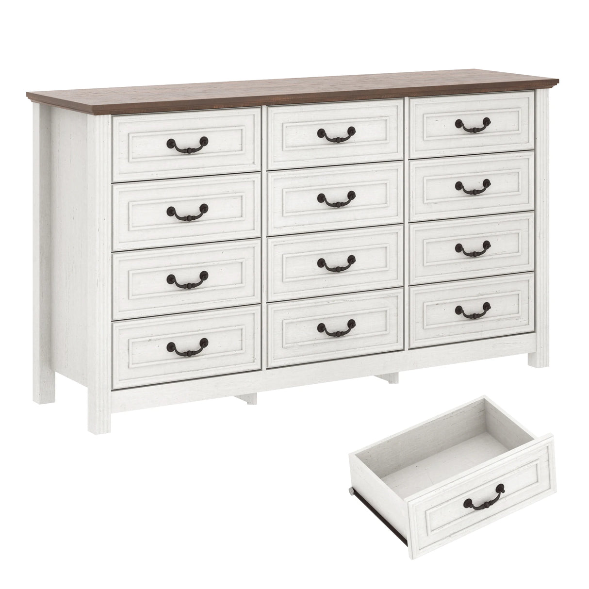 Rustic Wooden 12-Drawer Large Bedroom Dresser Chest