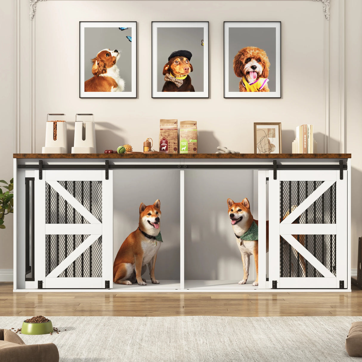 Farmhouse Wooden Large Dog Crate TV Stand Furniture