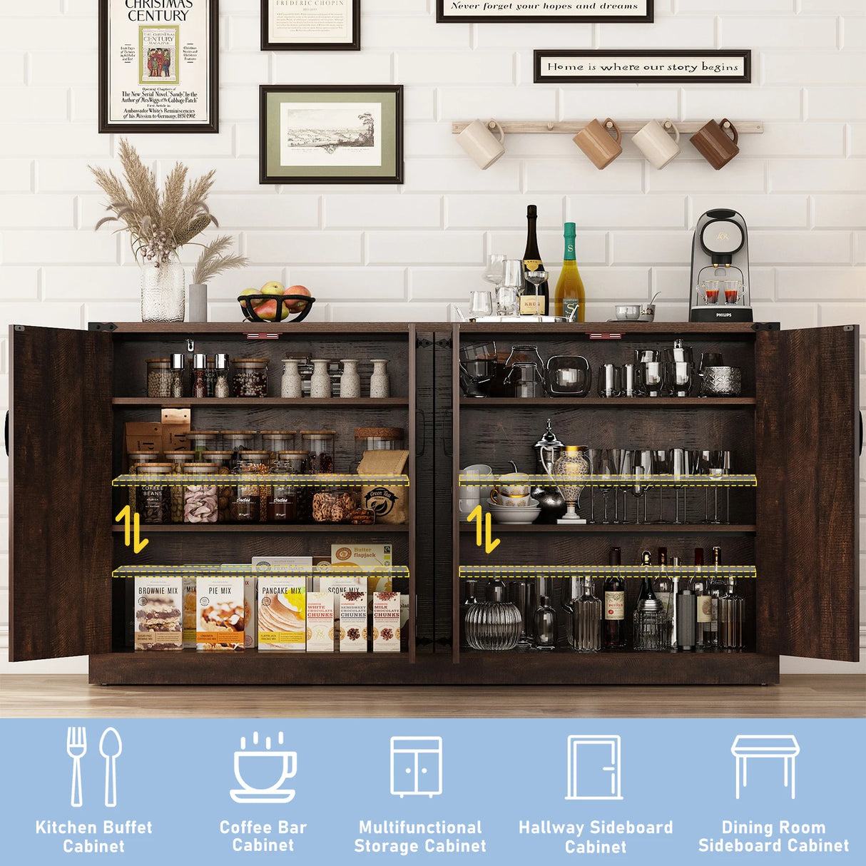 Farmhouse Engineered Wood Adjustable Shelf Sideboard Cabinet