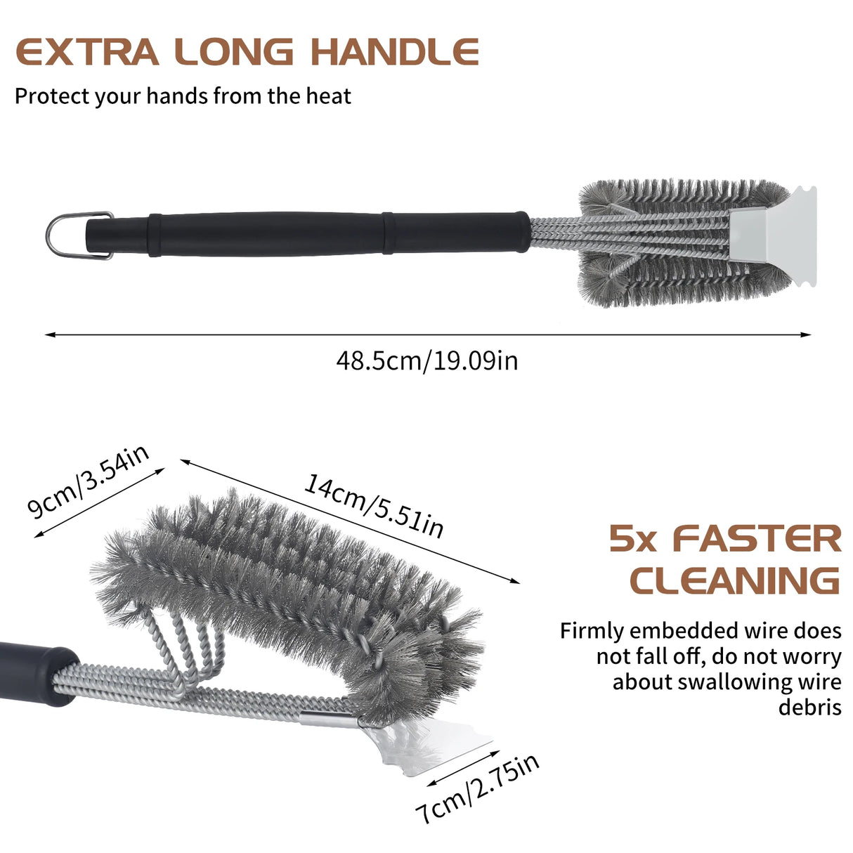 Stainless Steel Grill Brush With Scraper And Scrubber