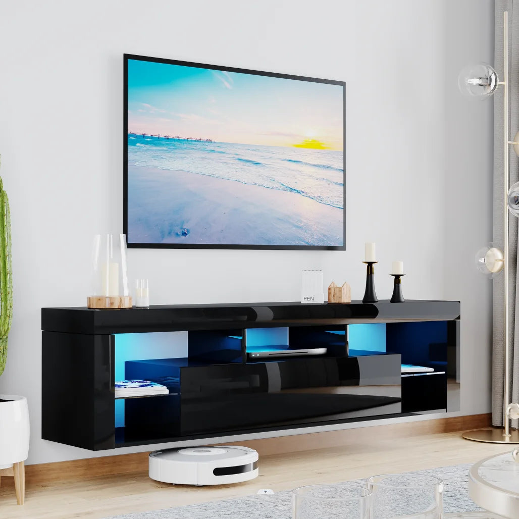 Modern High Gloss 63-Inch Floating LED TV Stand