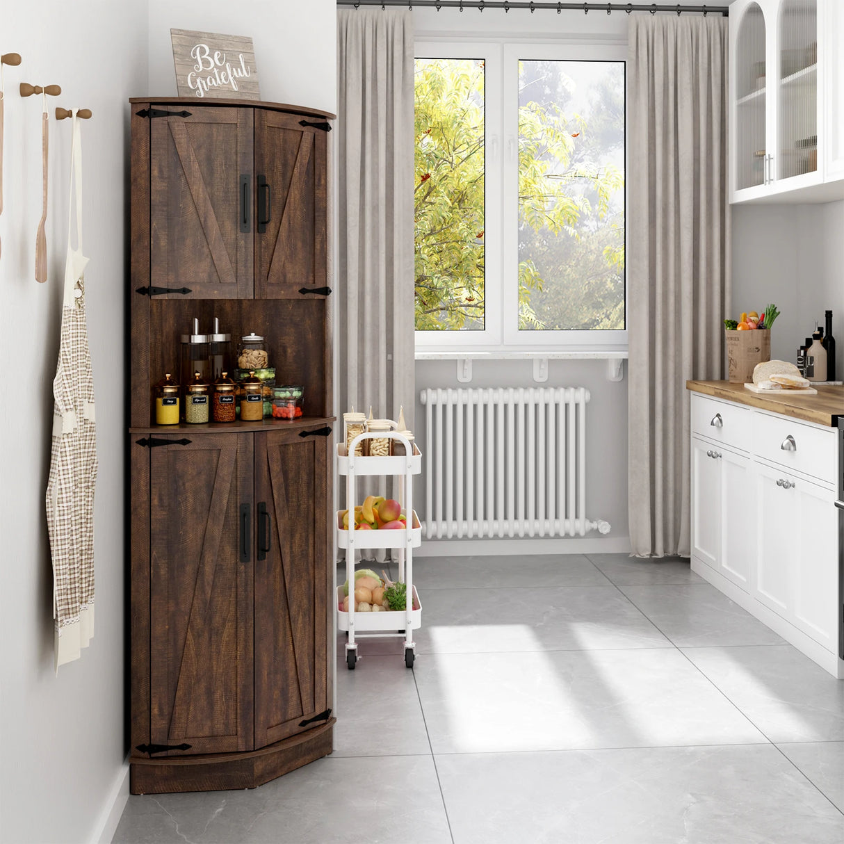 Farmhouse 67-Inch Tall Corner Storage Cabinet