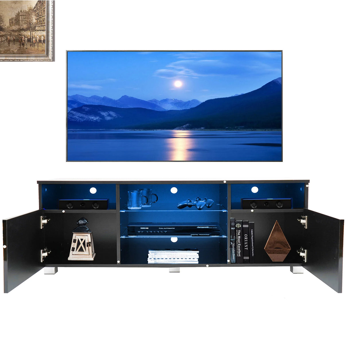 Modern High Glossy LED TV Stand With Storage Shelves
