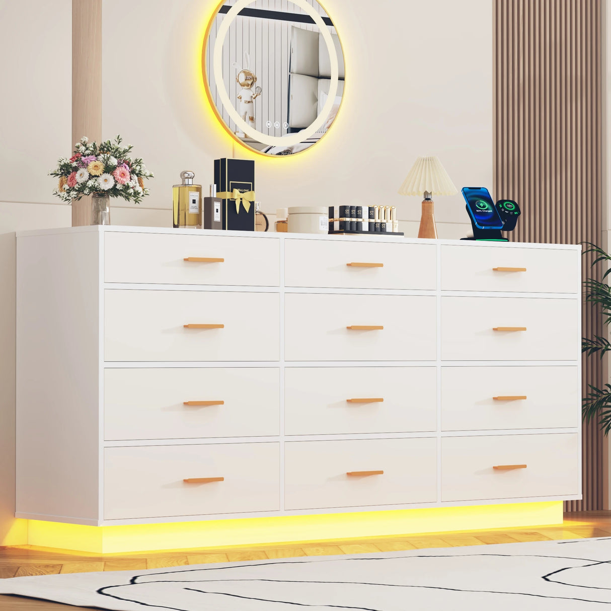 Modern 12-Drawer Dresser With Built-In Charging Station