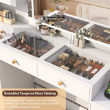 Large Modern Wooden Vanity Desk With Mirror Lights