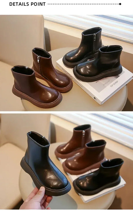 Children's Waterproof Leather Anti-Slippery Ankle Boots - Omega Lifestyles