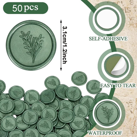 Set Of 50 Rosemary Green Envelope Wax Seal Stickers - Omega Lifestyles