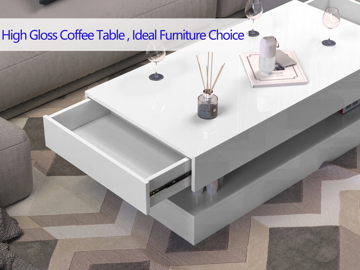 Modern LED High Glossy Wood Coffee Table With Storage