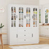 Spacious White Glass Door Dining Room Storage Cabinet