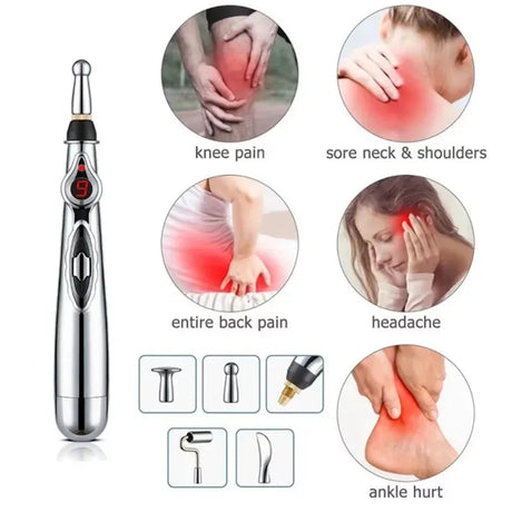 Electronic Acupuncture Pen Stainless Steel Massage Device With 5 Heads - Omega Lifestyles