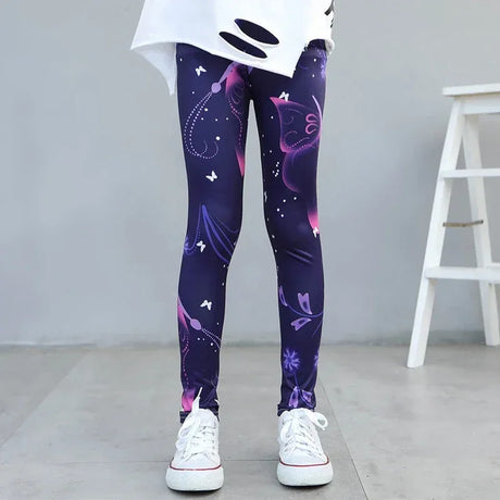Girls Printed Cotton Polyester Stretch Leggings - Omega Lifestyles