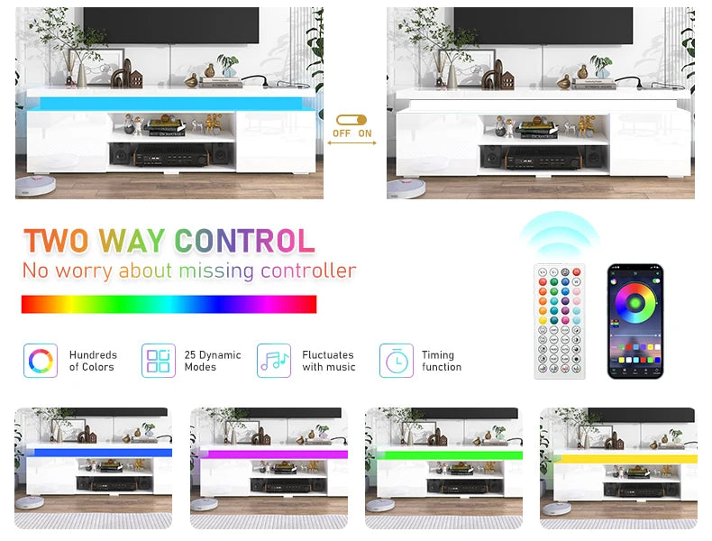 Modern 74-Inch LED TV Stand With Power Outlet and USB Ports