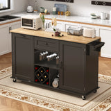 Rolling Wood Kitchen Island Cart With Drop Leaf Countertop