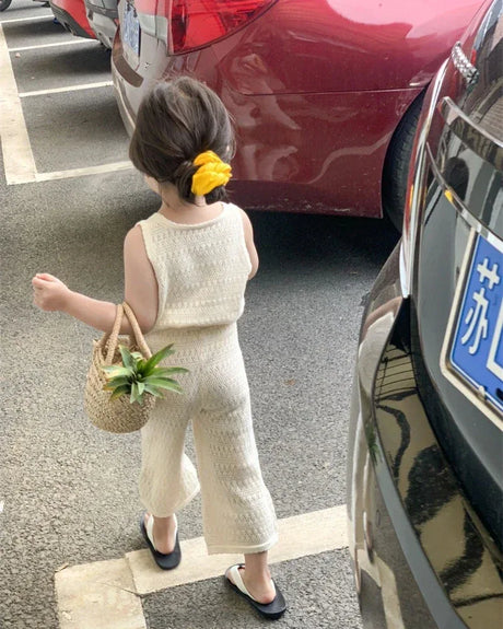 Girls Breathable Knit Summer Vest And Wide Leg Pants Set - Omega Lifestyles