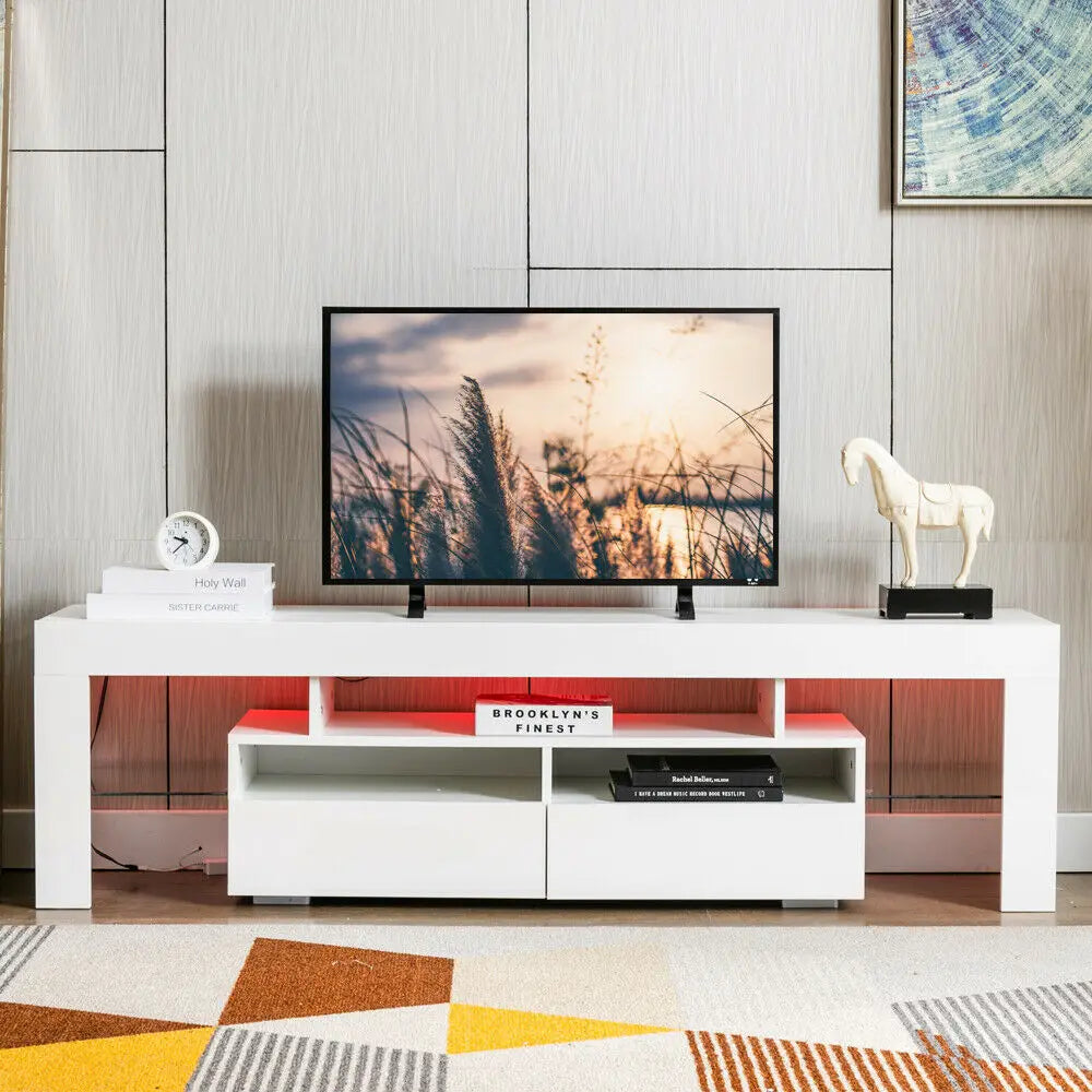 Modern 63-Inch Wooden TV Stand With RGB LED Lights
