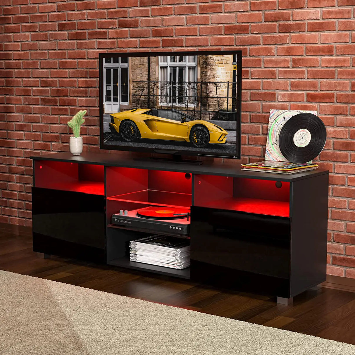 Modern High Glossy LED TV Stand With Storage Shelves