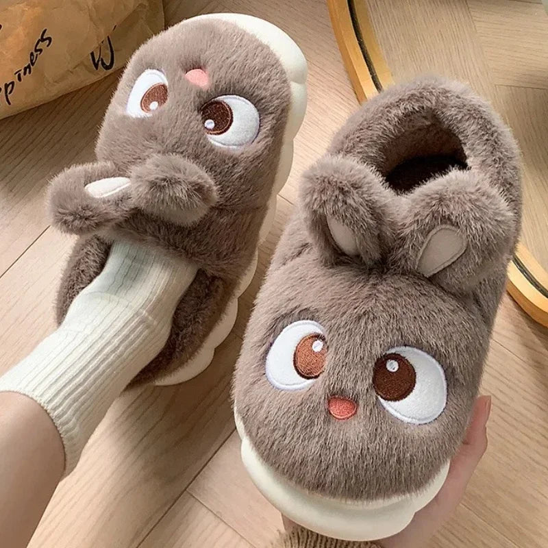 Women’s Cute Plush Flannel Indoor Winter Rabbit Slippers