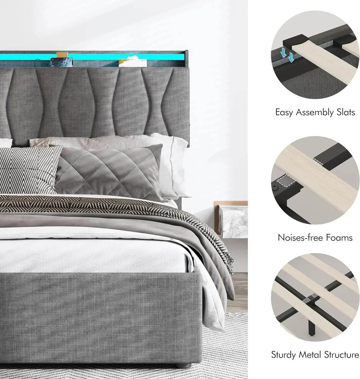 Adjustable Storage Bed Frame With Charging Station - Omega Lifestyles