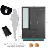 Modern Engineered Wood 3-Door Wardrobe Closet With Mirror