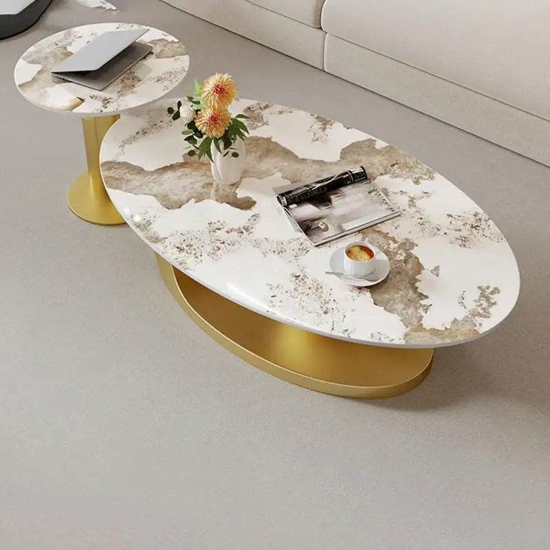 Modern Stone Coffee Table with Metal Base - Omega Lifestyles