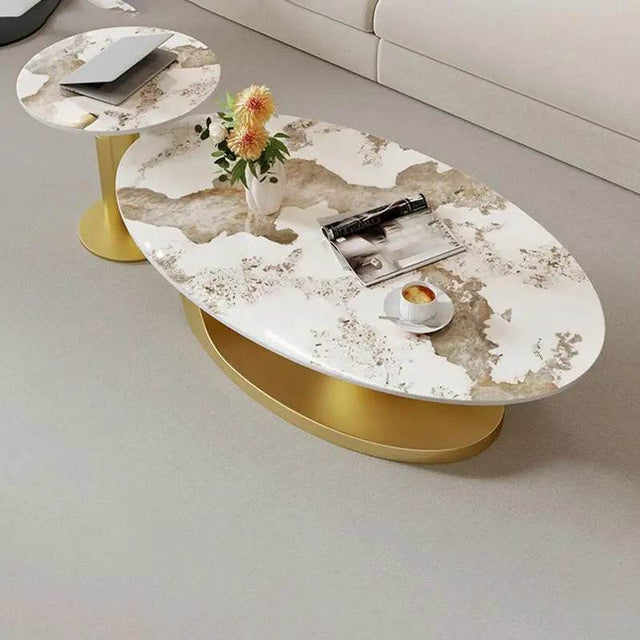 Modern Stone Coffee Table with Metal Base - Omega Lifestyles