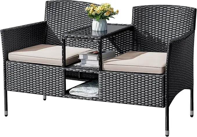 Outdoor Furniture Patio Loveseat Wicker Bench - Omega Lifestyles