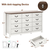 Rustic Wooden 12-Drawer Large Bedroom Dresser Chest